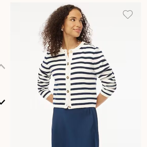 J. Crew Striped Navy White Cotton lady jacket cardigan sweater Size M - Picture 2 of 11
